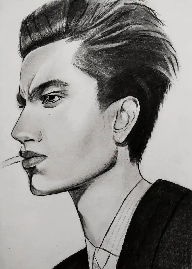 素描自学第46天,画个抽烟的男人吧,从十二点半一直画到四点半 - 抖音