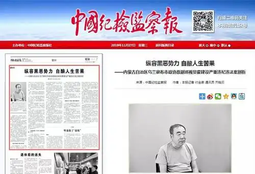 《中国纪检监察报》刊文 | 纵容黑恶势力 自酿人生苦果