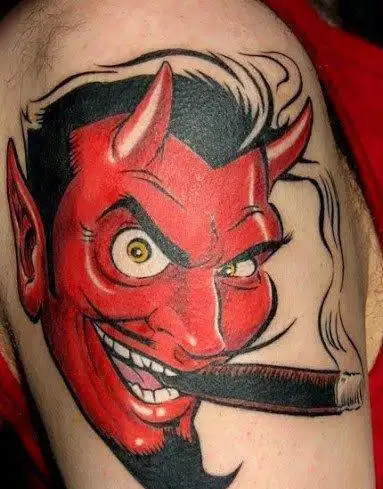 八款凶恶的双角红面魔鬼纹身图案