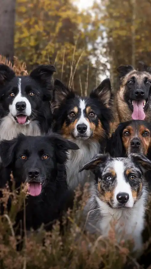 iphone 壁纸 许多狗,朋友,森林