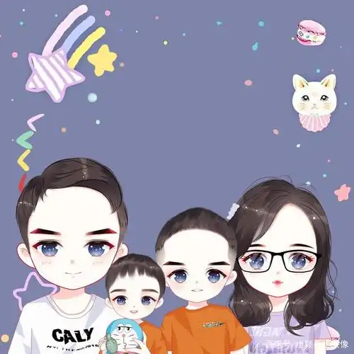 简单的幸福,一家三口,四口微信头像,动漫风格
