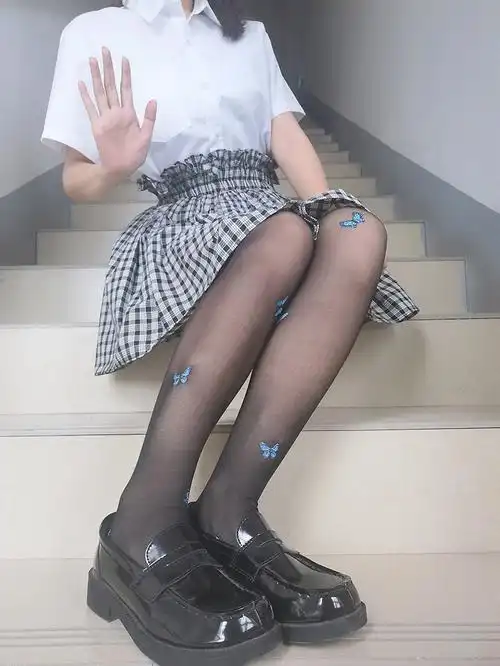 新品女学生洛丽塔丝袜薄款连裤袜蓝蝴蝶黑色白色印花甜美少女jk