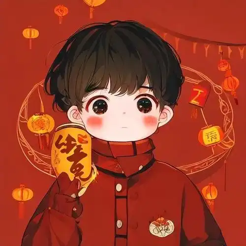 在红色的喜庆氛围中,一个男生的头像熠熠生辉,象征着新年的好运和吉祥