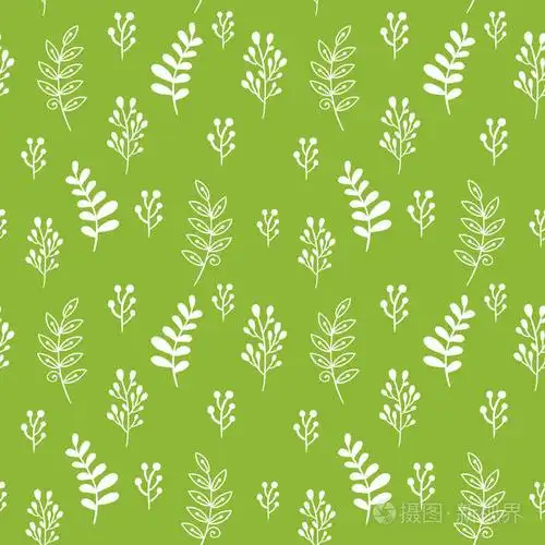 叶和草本的无缝向量模式.绿色和白色的颜色的甜植物背景.