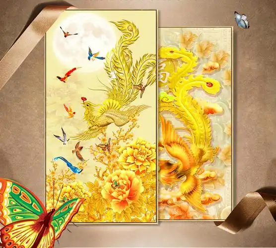 玄关装饰挂画现代入户风水竖版免打孔简约中欧式凤凰壁画百鸟朝凤 1图