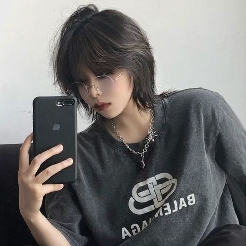 假头套男女通用狼尾中分鲻鱼头韩版炫酷帅气自然蓬松短发全头套式