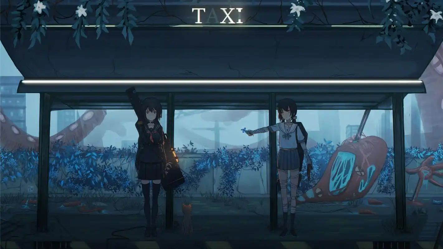 极简动漫插画少女场景桌面壁纸第一辑