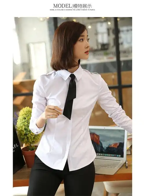 白衬衫女长袖领带面试正装 工作制服修身气质白色衬衣女士职业装