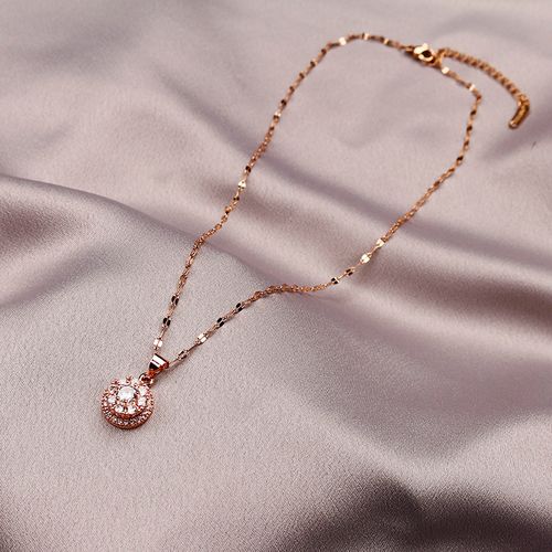 项链2021年新款女锁骨链简约气质玫瑰金钛钢短款会转动吊坠 会动的