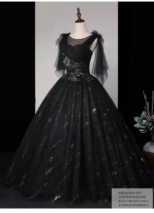 外贸黑色新娘婚纱礼服 欧美ebay晚宴舞会演出蓬蓬裙 影楼主题彩纱