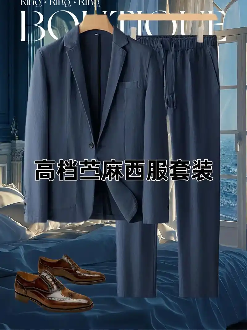 男士春夏高端薄款苎麻西服套装
