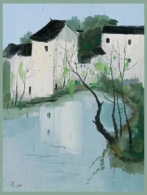 江南水乡我们来观察一下吴冠中先生的画作看看他是怎样表现小桥流水