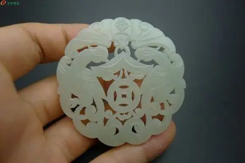 老和田玉福禄寿喜圆坠 玉质好 双面工镂空雕