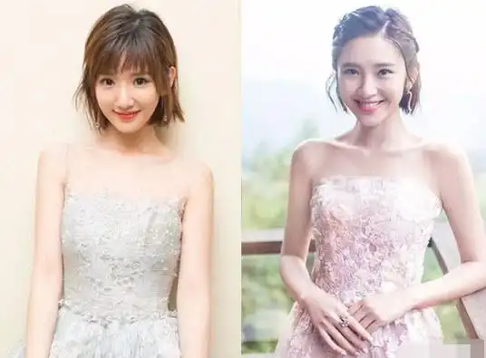 唐艺昕和毛晓彤,这一对其实不是很像,但是都是短发女星的代表,所以总
