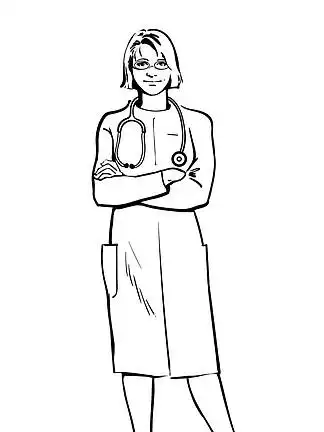 站在他的双臂交叉的女医生