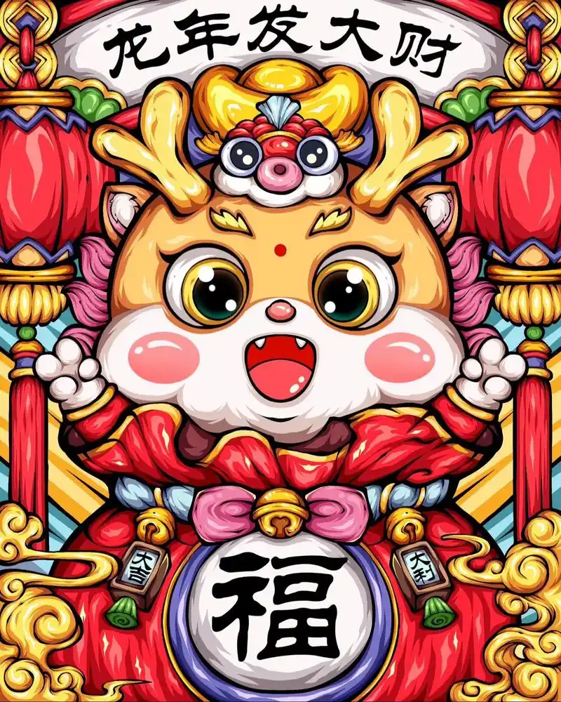手绘国潮新年小龙插画～#procreate绘画 #国潮插画  - 抖音