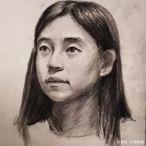 素描长发女青年肖像绘画过程