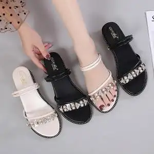 凉拖鞋女外穿夏季2021年新款两穿珍珠l一字带软底坡跟女士凉鞋