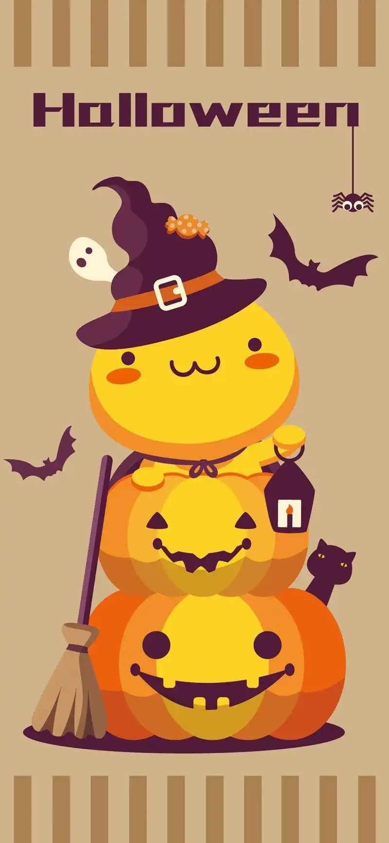 卡通万圣节猫咪插画高清手机壁纸 - tt98图片网