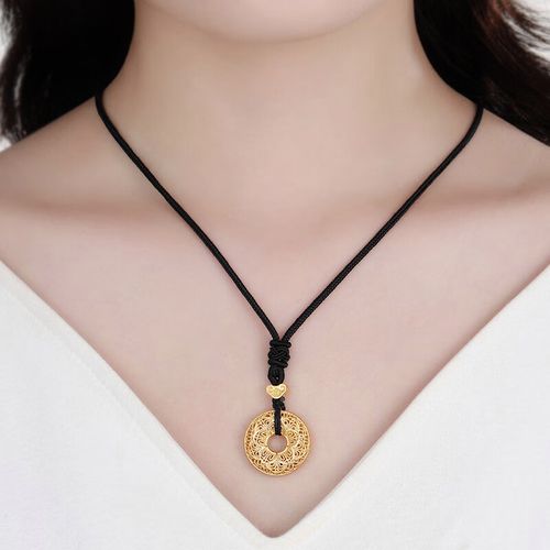 潮宏基chjjewellery古法花丝富贵扣足金黄金吊坠项链计价xxg30000799