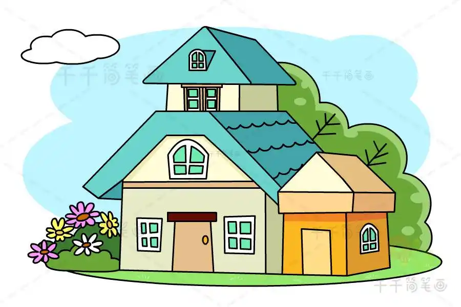 欧式别墅简笔画教程_房子简笔画
