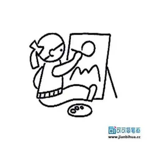 一个小朋友在画画的简笔画