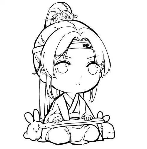 黑白线稿橡皮章素材动漫魔道祖师蓝忘机q版