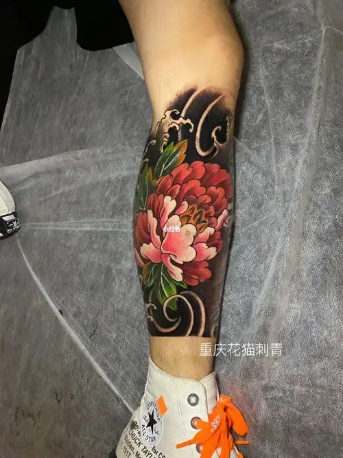 重庆纹身店推荐花腿纹身牡丹纹身小腿纹身