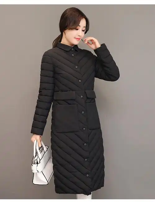潮拉服饰棉袄2020冬韩版棉衣女中长款轻薄棉服冬装外套 黑色 l