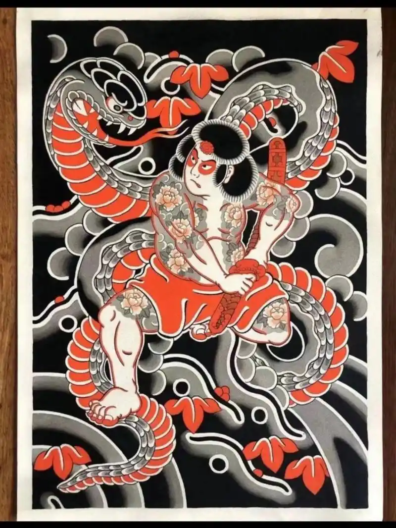 9张日式满背纹身手稿|传统满背 满背专属人员集合,适合喜欢日式传统的