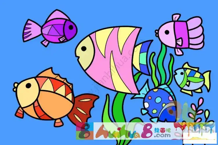 海底世界简笔画涂色彩色纵队