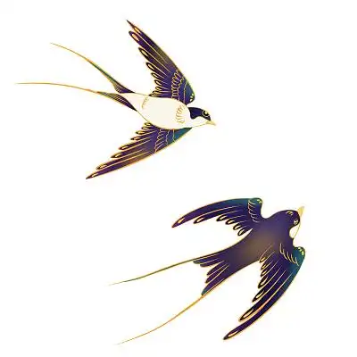 彩色手绘卡通国潮燕子飞鸟春分春天春季元素png素材春天燕子元素