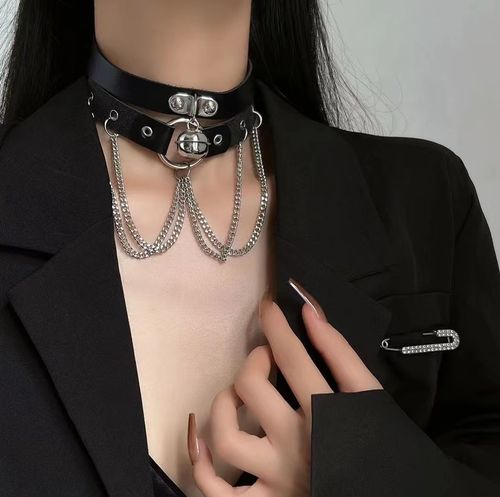 大铃铛项圈女项链牵戴chocker情趣配饰脖子颈带sm流苏链条配饰暗
