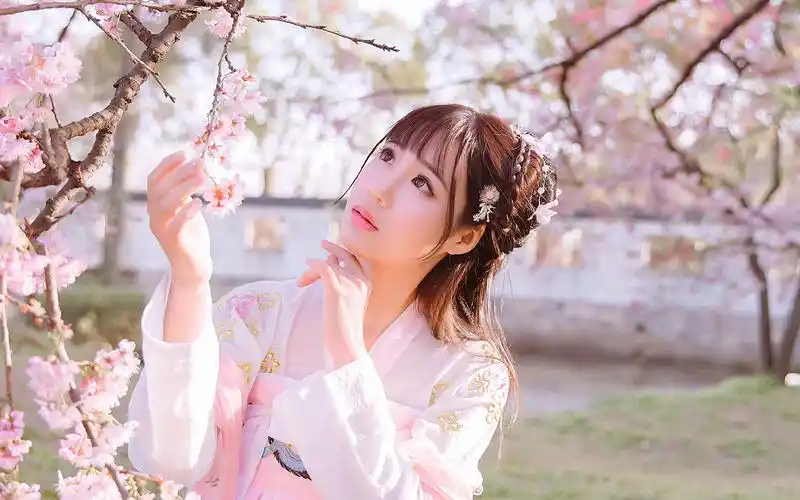唯美古风少女粉色汉服高清壁纸