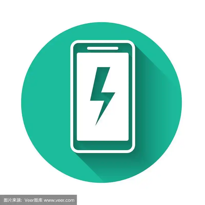 白色智能手机充电电池图标孤立