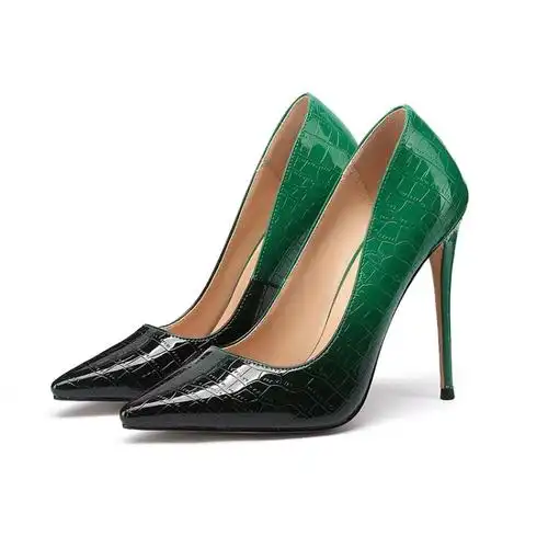 渐变色高跟鞋尖头小众设计感时尚性感细跟鳄鱼纹超细跟气质女鞋子