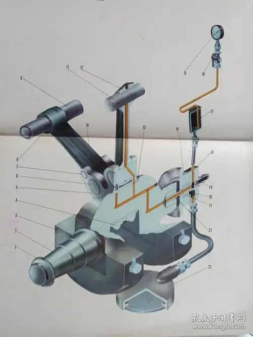 1型空气压缩机连杆活塞组》1977年7月一版一印(2开大幅彩色挂图,人民