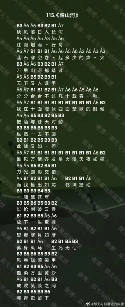 光遇踏山河简谱-踏山河钢琴竖琴简谱分享-燕鹿手游网