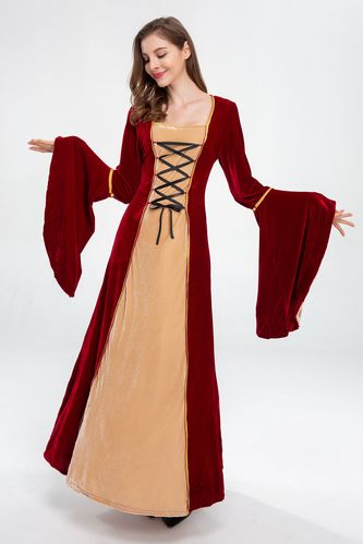 欧美中世纪文艺复兴复古连衣裙绑带束腰宫廷长礼服话剧舞台演出服