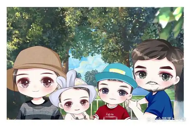 可爱卡通头像,一家四口手绘漫画全家福,简单的幸福更特别
