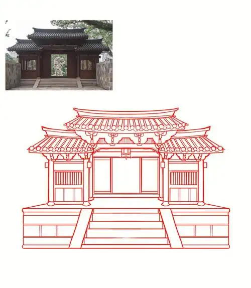国风元素线稿练习69100古建筑建筑速写