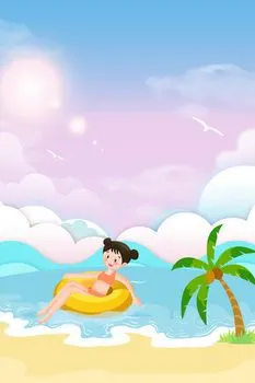 小清新卡通夏季游泳海报背景