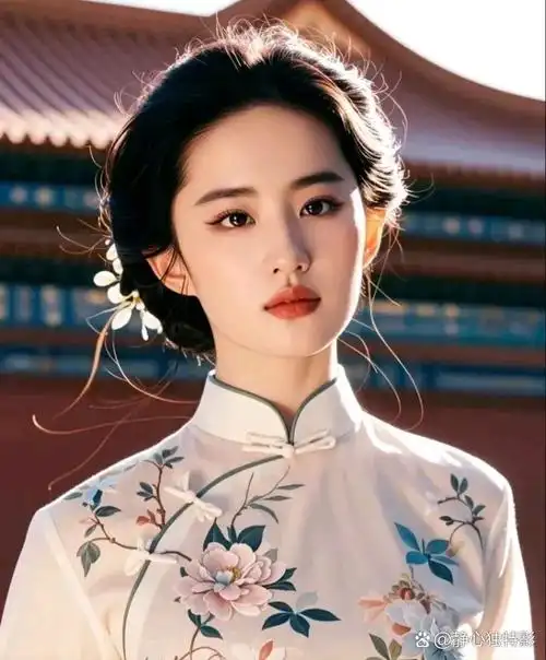 刘亦菲身穿亮响旗袍,展现了东方女性的优雅与美丽.