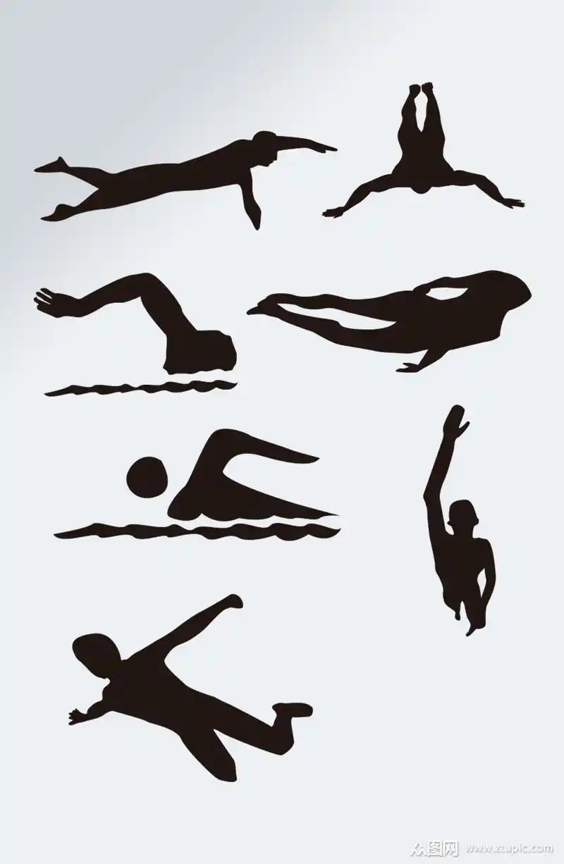 卡通手绘黑色游泳人物剪影素材模板下载-编号2076616-众图网