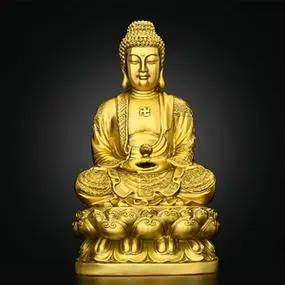 阿弥陀佛摆件纯铜坐莲花释迦牟尼佛祈福家用供养大号手捧莲花佛像