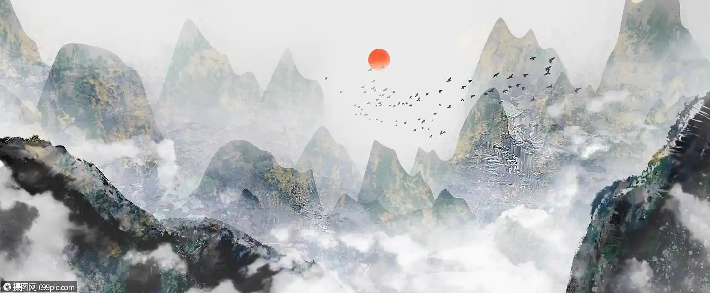 中国风山水画中式水墨古风背景