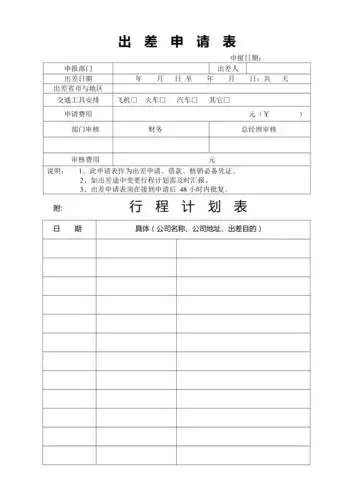 公司员工出差申请表及行程表最新整理