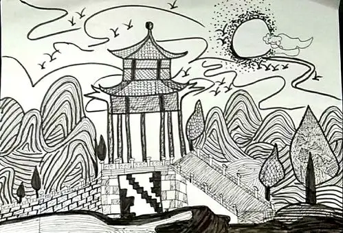 "停课不停学"美术七彩课堂六——线描古建筑