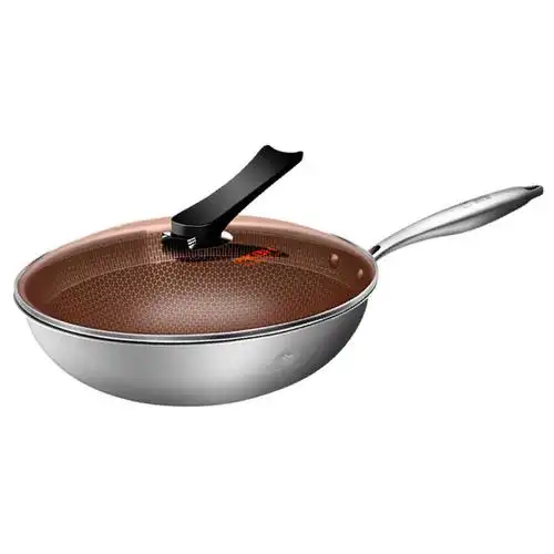 康巴赫第二代蜂巢304不锈钢炒锅不粘不发黄电磁炉燃气灶通用32cm