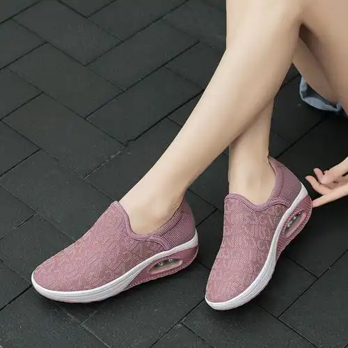 女士一脚蹬懒人鞋舒适透气耐磨老北京布鞋软底摇摇鞋女厚底增高运动鞋